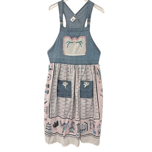 Dragonfly Dreams Dresses & Skirts - Dragonfly Dreams Women's Denim Jumper Dress L Sleeveless Embroidered Details
